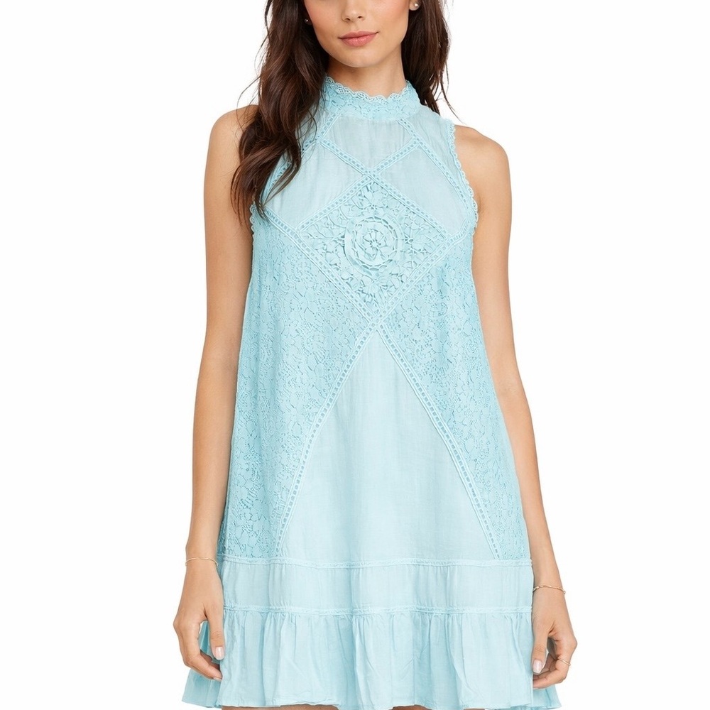 FREE PEOPLE AQUA LACE DRESS (SMALL)